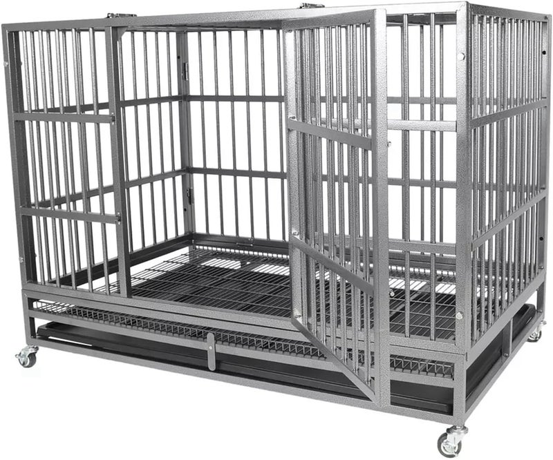 confote Indestructible Dog Crate Cage Kennel, 47 inches, High Anxiety Dog Crate with Removable Trays, Wheels and Double Door, for Medium and Large Dogs - Image 1